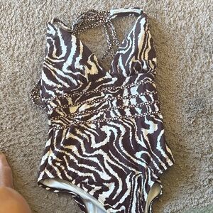 La Blanca Brown and White Zebra Print One-Piece Swimsuit